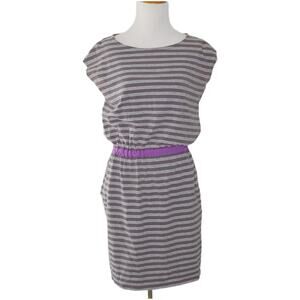 Boden Striped Nequay Dress Gray Cotton Elastic Waist Casual Cap Sleeves Women 4